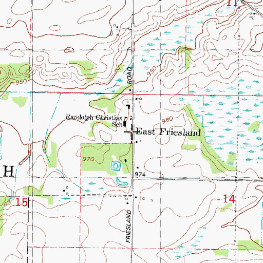 Topographic Map of East Friesland, WI