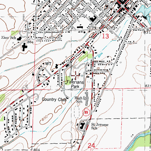 Topographic Map of Firemans Park, WI