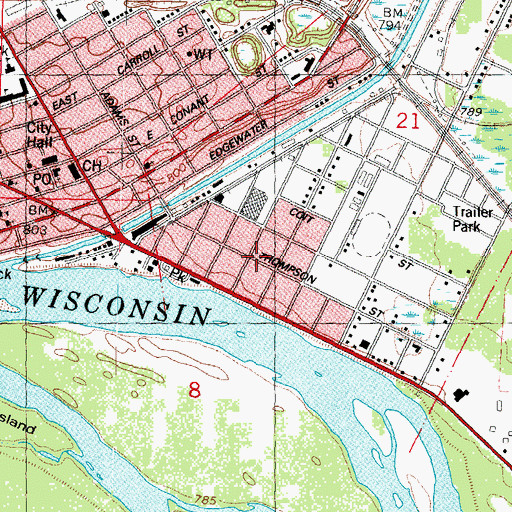 Topographic Map of First Ward Public School (historical), WI