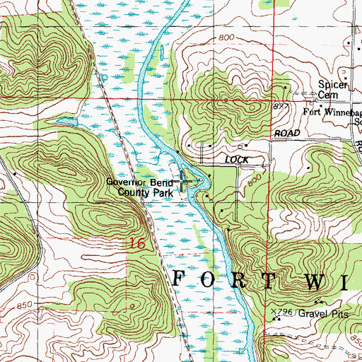 Topographic Map of Governor Bend County Park, WI