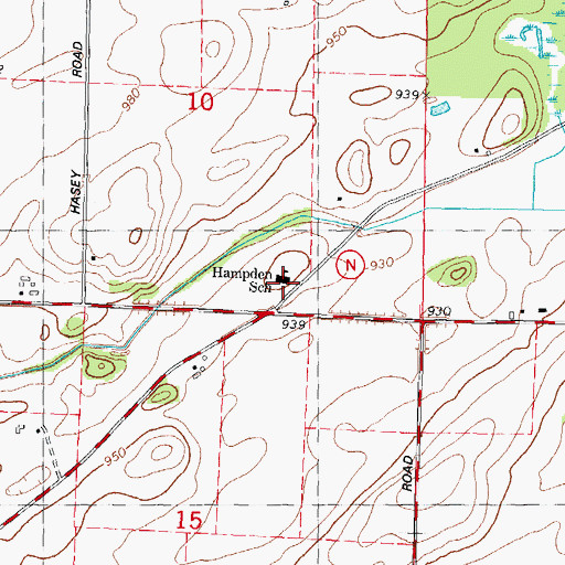 Topographic Map of Hampden School, WI
