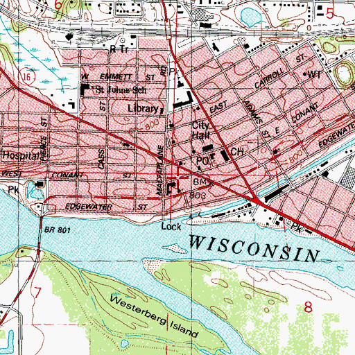 Topographic Map of Harkins and O'Connor Eye Clinic, WI