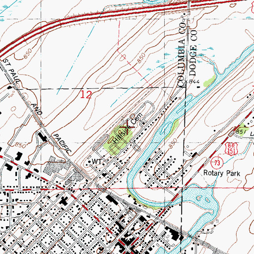 Topographic Map of Hillside Cemetery, WI