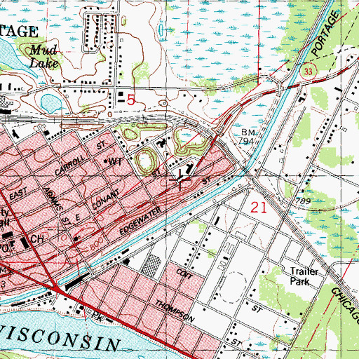 Topographic Map of John Roche Building, WI