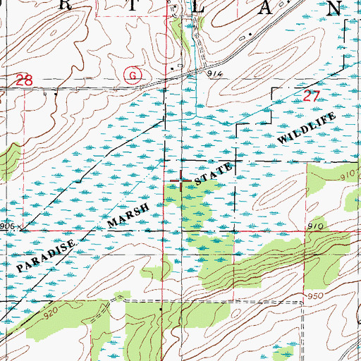 Topographic Map of Paradise Marsh State Wildlife Area, WI