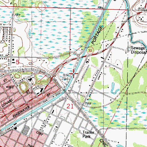 Topographic Map of Portage Canal, WI