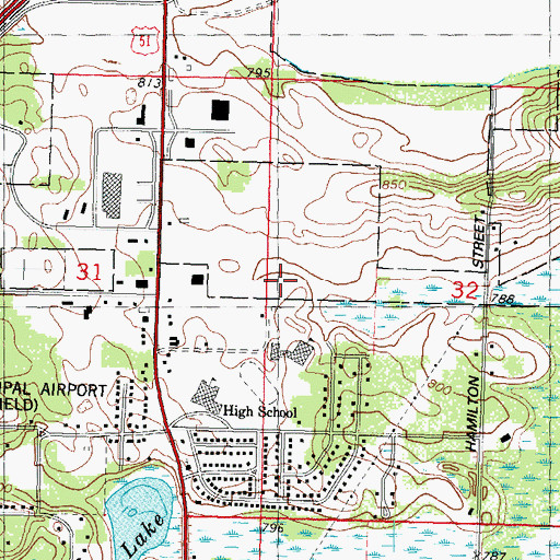 Topographic Map of Portage High School, WI