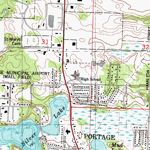 Topographic Map of Wayne E Bartels Middle School, WI
