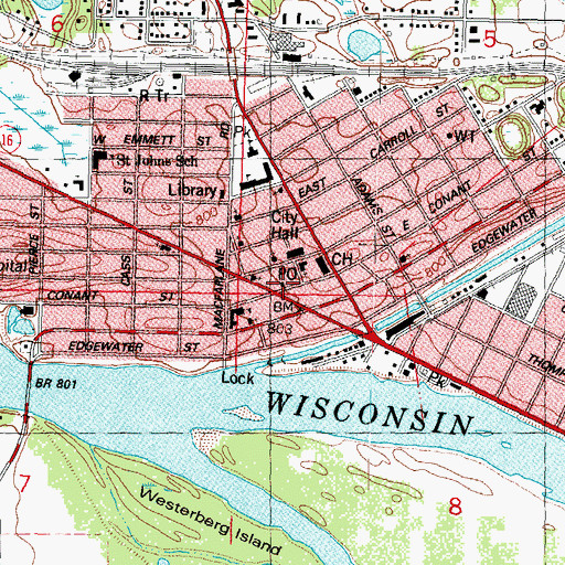 Topographic Map of Portage Post Office, WI