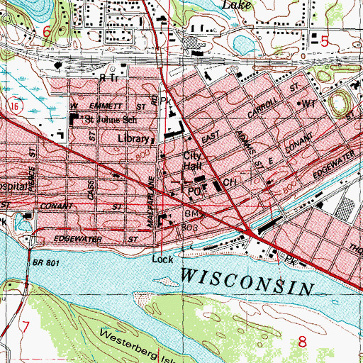 Topographic Map of Saint Johns Episcopal Church, WI