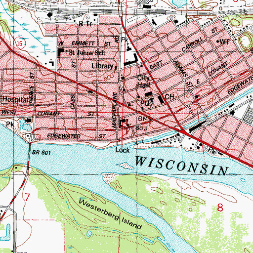 Topographic Map of Saint Marys Roman Catholic Church, WI