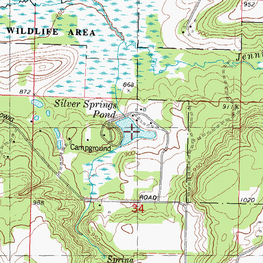 Topographic Map of Silver Springs Pond, WI