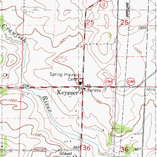 Topographic Map of Spring Prairie Lutheran Cemetery, WI