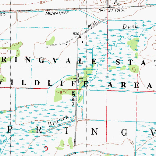 Topographic Map of Springville State Wildlife Area, WI