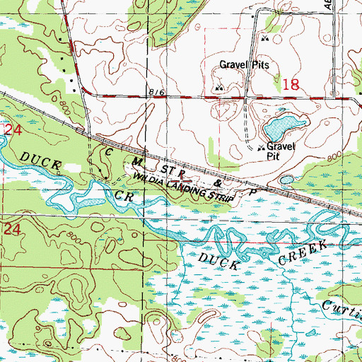 Topographic Map of Wildia Landing Strip (historical), WI