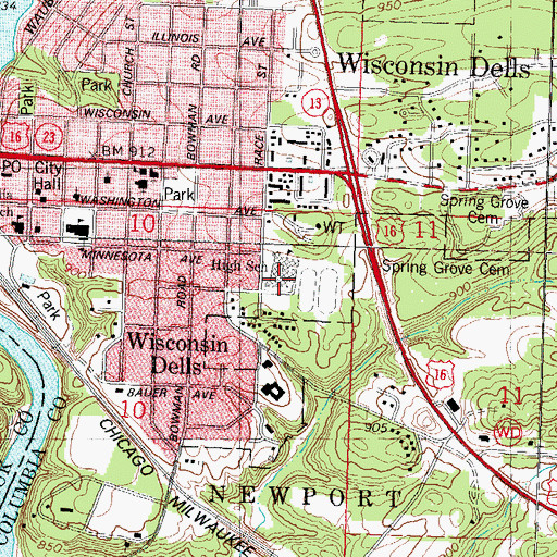 Topographic Map of Wisconsin Dells High School, WI