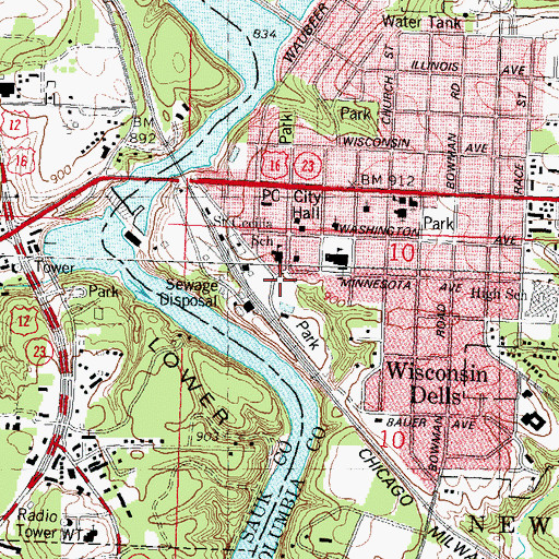 Topographic Map of Wisconsin Dells Post Office, WI