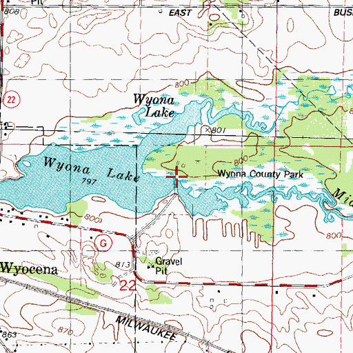 Topographic Map of Wyona County Park, WI