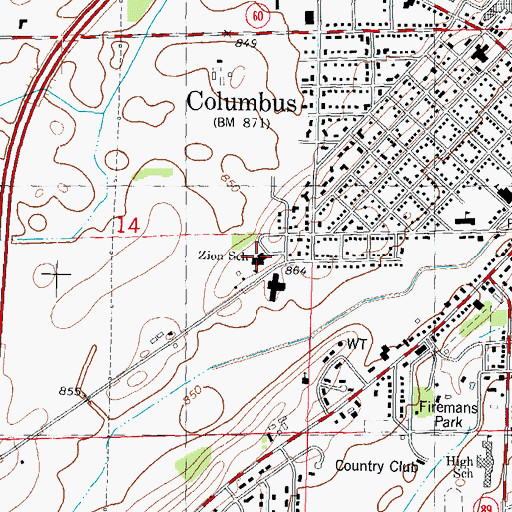 Topographic Map of Zion Lutheran Church, WI