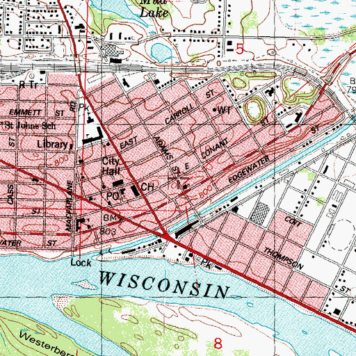Topographic Map of Zona Gable Center for the Arts, WI
