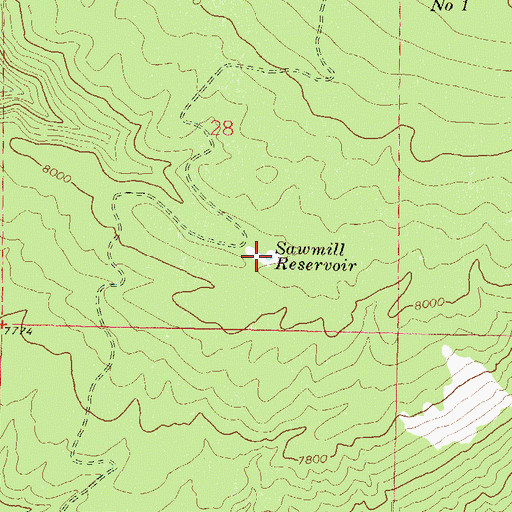 Topographic Map of Sawmill Reservoir, CO