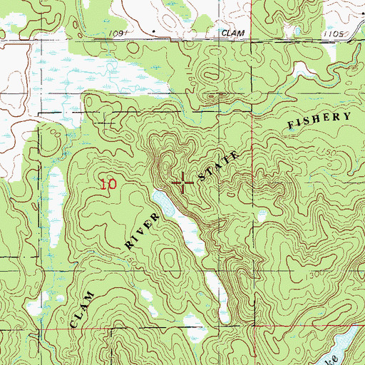 Topographic Map of Clam River State Fishery Area, WI