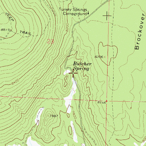 Topographic Map of Butcher Spring, CO