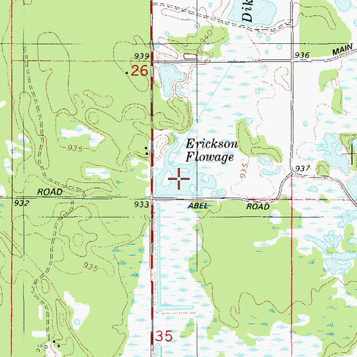 Topographic Map of Erickson Flowage, WI