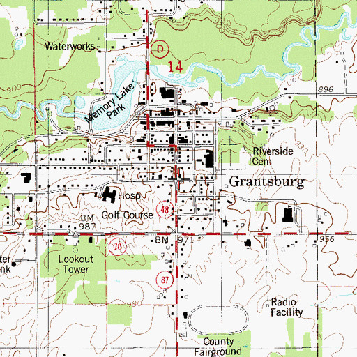 Topographic Map of Grantsburg Public Library, WI