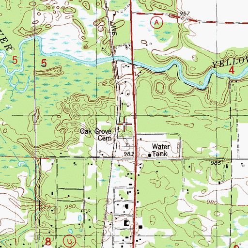Topographic Map of Oak Grove Cemetery, WI