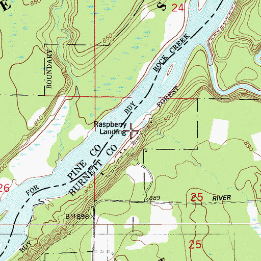 Topographic Map of Raspberry Landing, WI