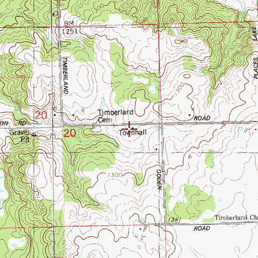 Topographic Map of Roosevelt Townhall, WI
