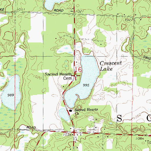 Topographic Map of Sacred Hearts Cemetery, WI