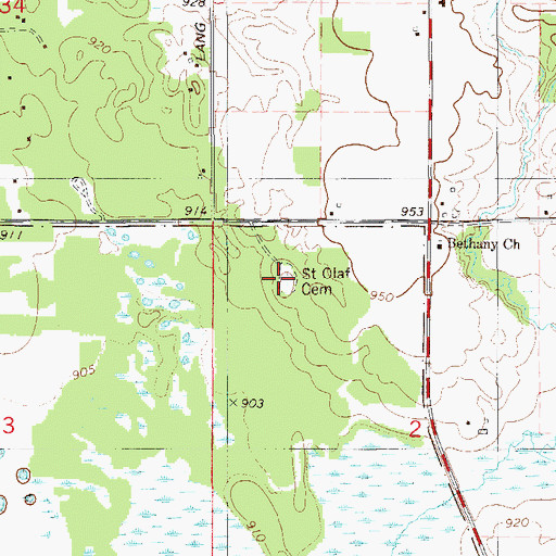 Topographic Map of Saint Olaf Cemetery, WI