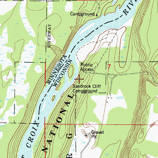Topographic Map of Sandrock Cliff Campground, WI