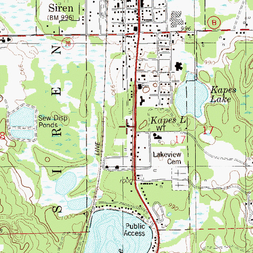 Topographic Map of Siren Assembly of God Church, WI