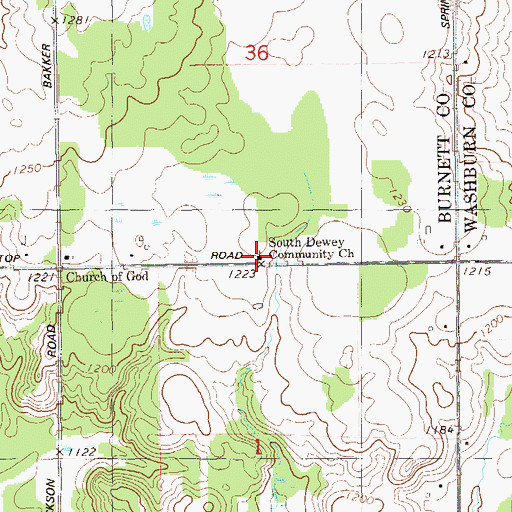Topographic Map of South Dewey Community Church, WI