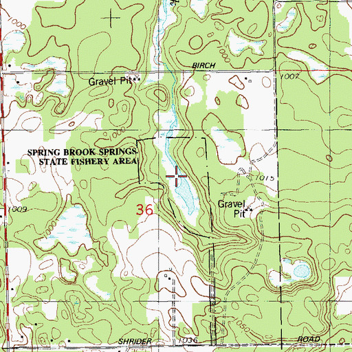 Topographic Map of Spring Brook Springs State Fishery Area, WI