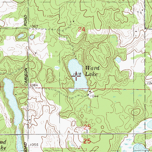 Topographic Map of Ward Lake, WI