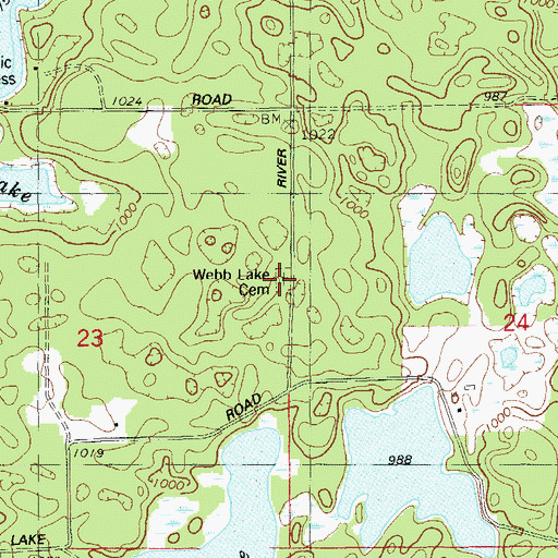 Topographic Map of Webb Lake Cemetery, WI