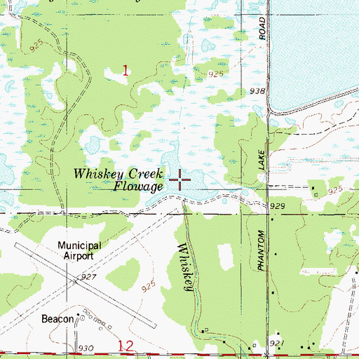 Topographic Map of Whiskey Creek Flowage, WI