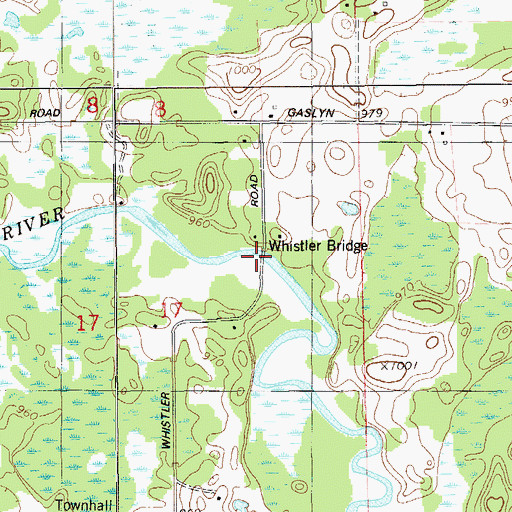 Topographic Map of Whistler Bridge, WI