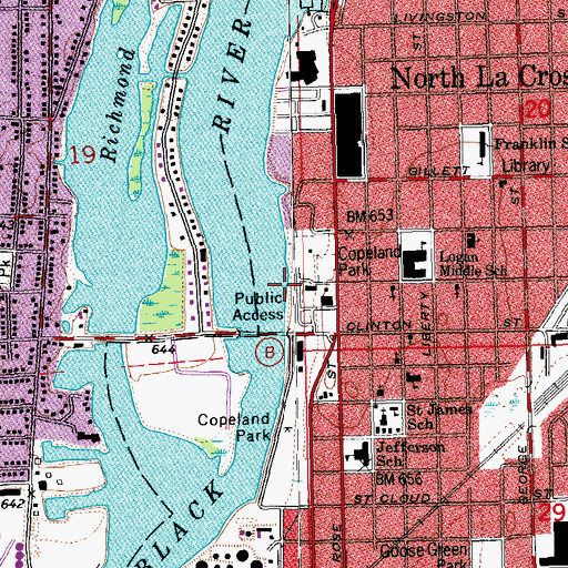 Topographic Map of Black River Public Beach, WI