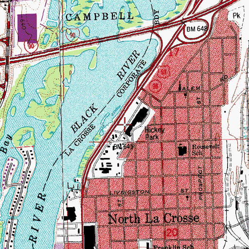 Topographic Map of Bridgeview Plaza Shopping Center, WI