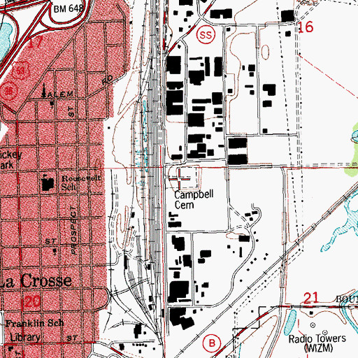 Topographic Map of Campbell Cemetery, WI
