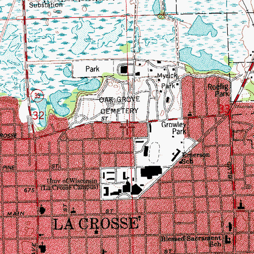 Topographic Map of Cleary Alumni and Friends Center, WI