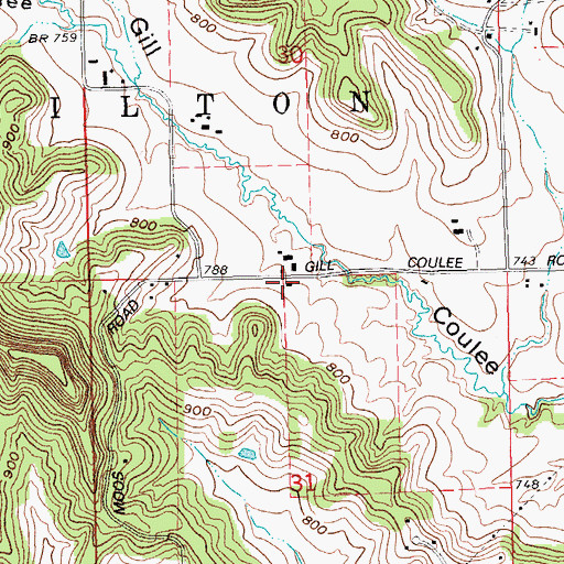 Topographic Map of Gill Coulee School (historical), WI