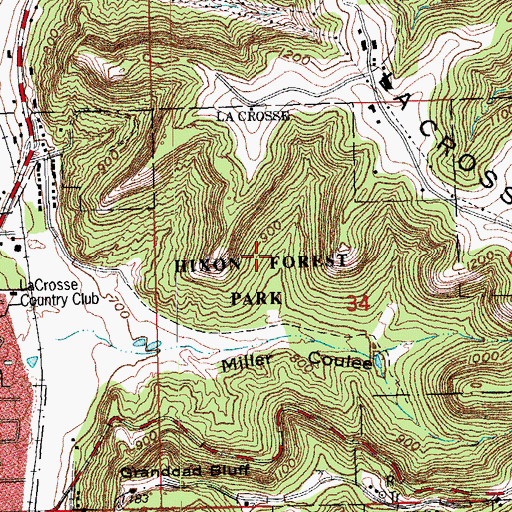 Topographic Map of Hixon Forest Park, WI