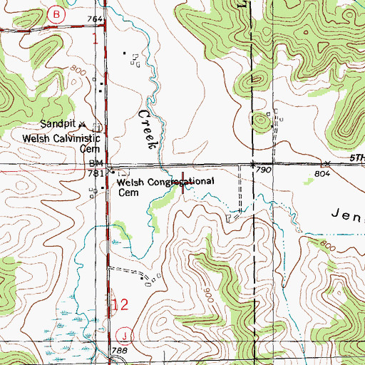 Topographic Map of Jenkins Valley, WI