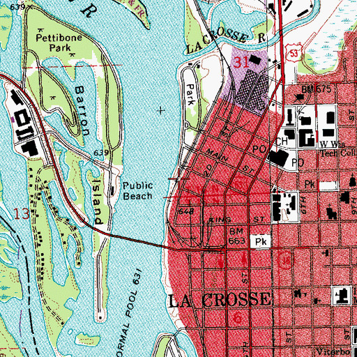Topographic Map of La Crosse Civic Center, WI